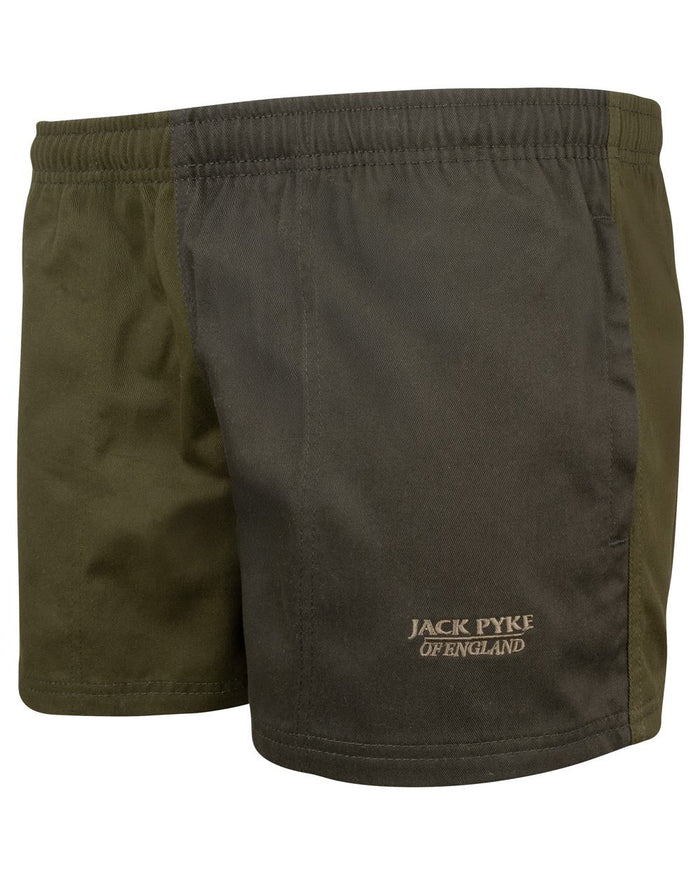 Dark Olive coloured Jack Pyke Mens Yakka Shorts on white background #colour_dark-olive