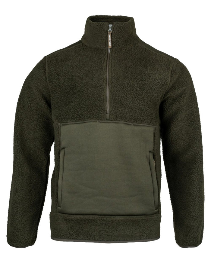 Dark Olive coloured Jack Pyke Sherpa Pullover on white background #colour_dark-olive