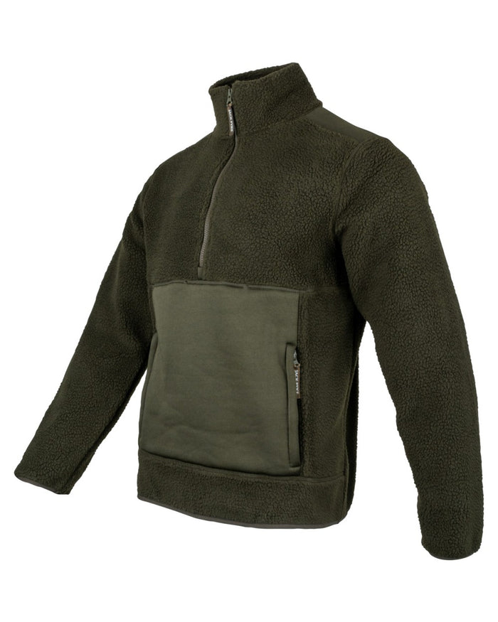 Dark Olive coloured Jack Pyke Sherpa Pullover on white background #colour_dark-olive