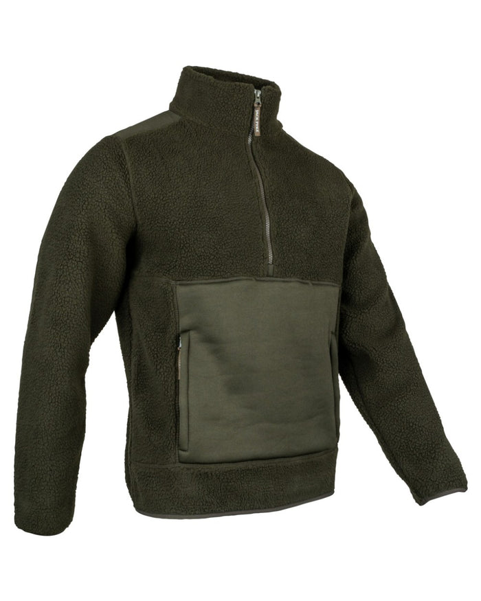 Dark Olive coloured Jack Pyke Sherpa Pullover on white background #colour_dark-olive