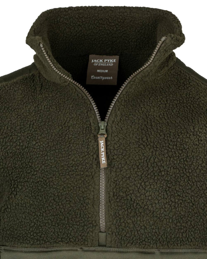 Dark Olive coloured Jack Pyke Sherpa Pullover on white background #colour_dark-olive