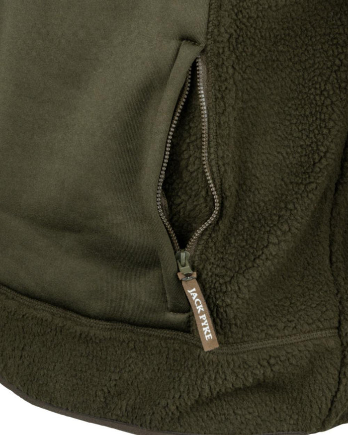 Dark Olive coloured Jack Pyke Sherpa Pullover on white background #colour_dark-olive