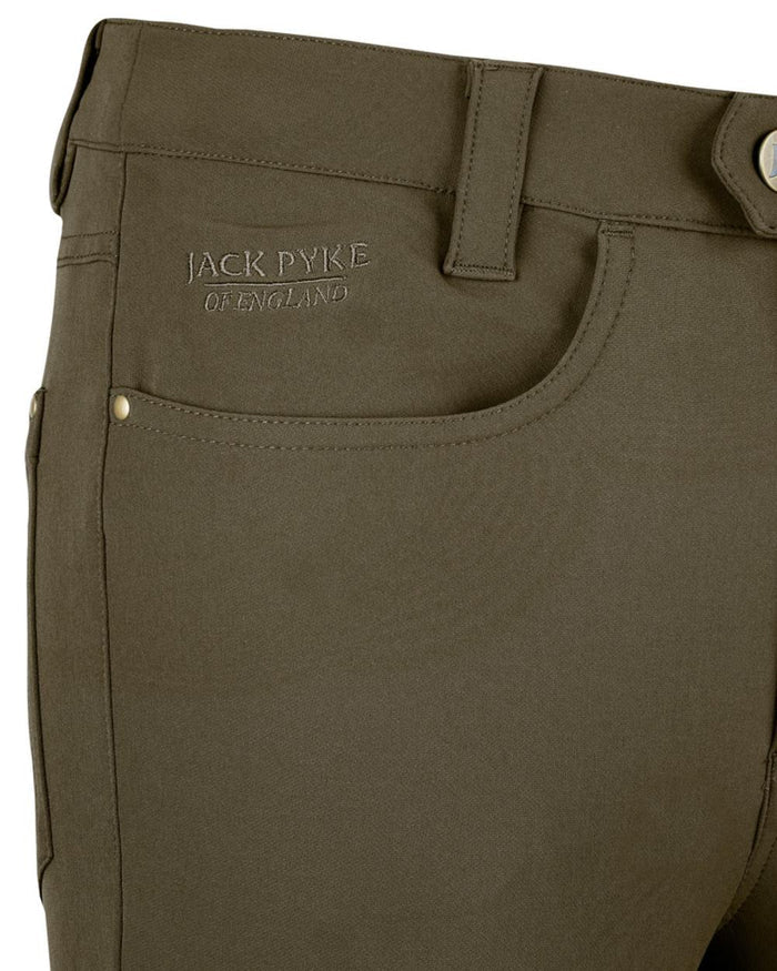 Brown coloured Jack Pyke Womens Contour Stretch Pants on white background #colour_brown