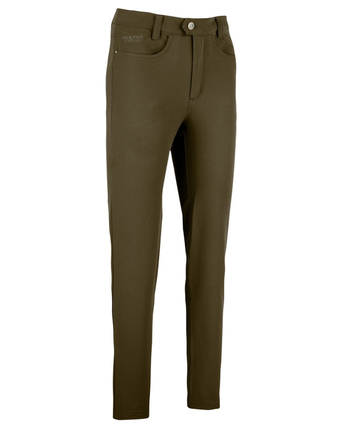 Brown coloured Jack Pyke Womens Contour Stretch Pants on white background #colour_brown