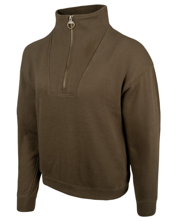 Olive coloured Jack Pyke Womens Half Zip Sweatshirt on white background #colour_olive