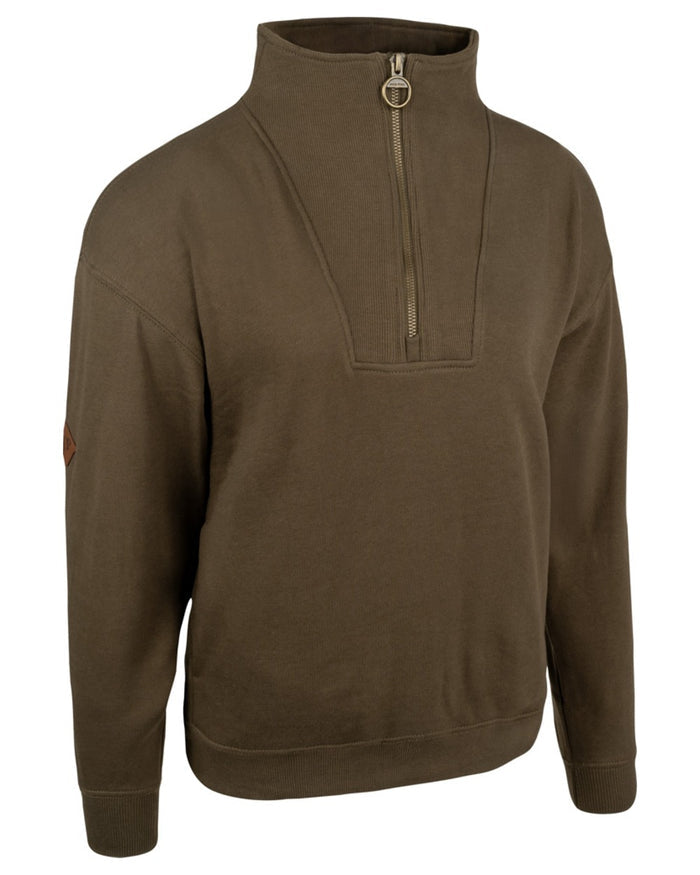 Olive coloured Jack Pyke Womens Half Zip Sweatshirt on white background #colour_olive