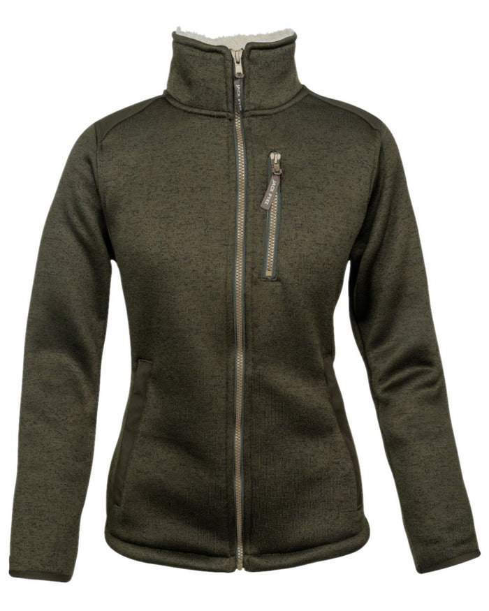 Dark Olive Coloured Jack Pyke Womens Scandinavian Fleece Jacket on white background #colour_dark-olive