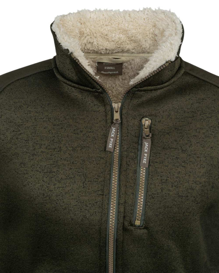 Dark Olive Coloured Jack Pyke Womens Scandinavian Fleece Jacket on white background #colour_dark-olive