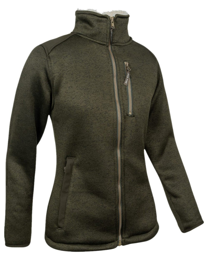 Dark Olive Coloured Jack Pyke Womens Scandinavian Fleece Jacket on white background #colour_dark-olive