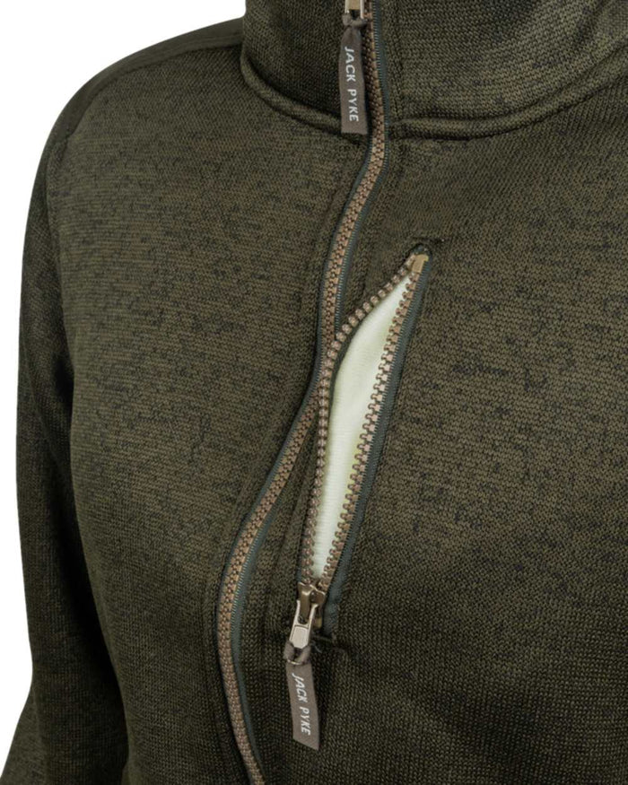 Dark Olive Coloured Jack Pyke Womens Scandinavian Fleece Jacket on white background #colour_dark-olive