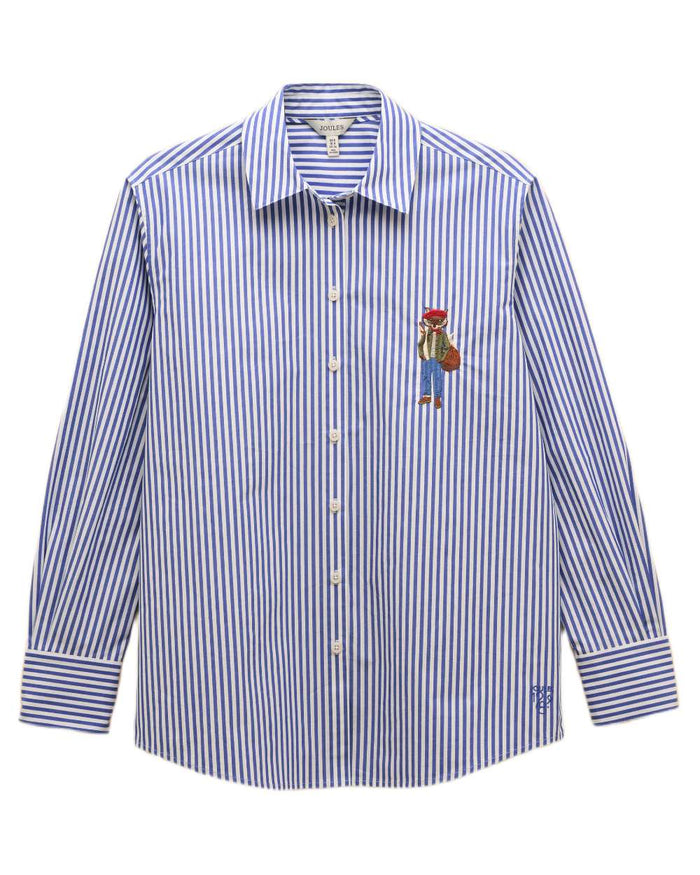 Blue White Coloured Joules Amilla Boyfriend Fit Shirt on white background #colour_blue-white