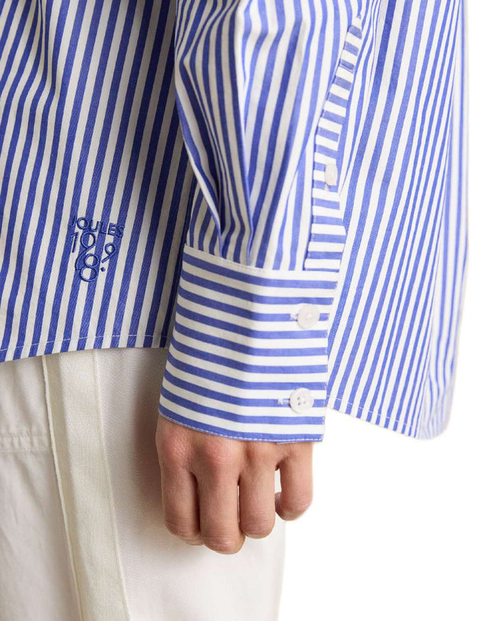 Blue White Coloured Joules Amilla Boyfriend Fit Shirt on white background #colour_blue-white