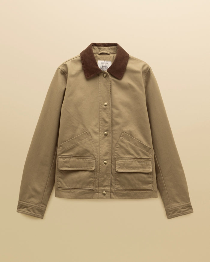 Tan Brown coloured Joules Barn Jacket on tan background #colour_tan-brown