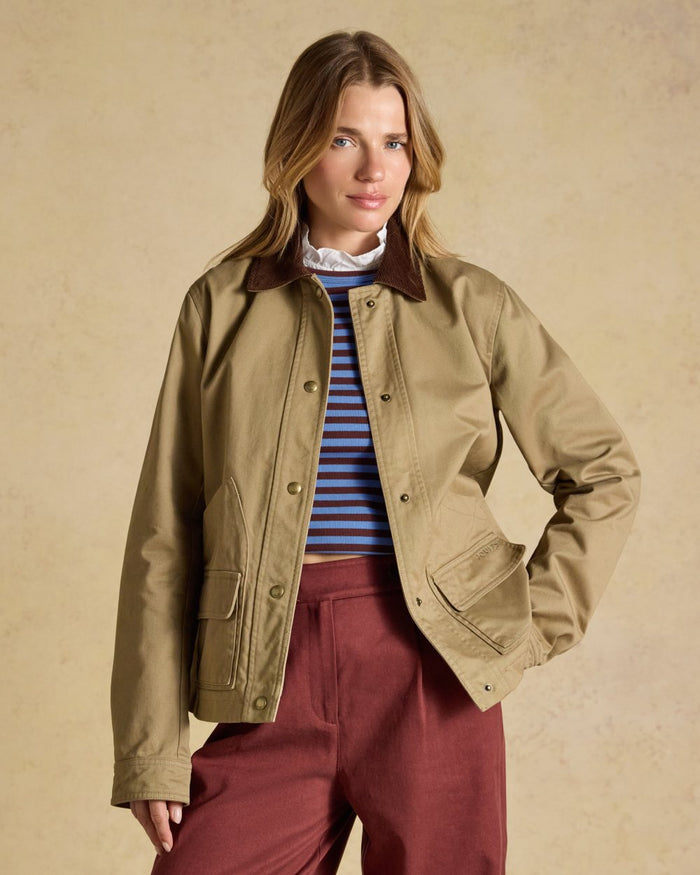 Tan Brown coloured Joules Barn Jacket on tan background #colour_tan-brown