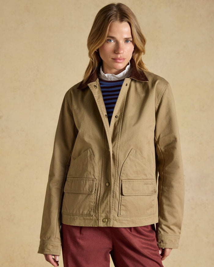 Tan Brown coloured Joules Barn Jacket on tan background #colour_tan-brown