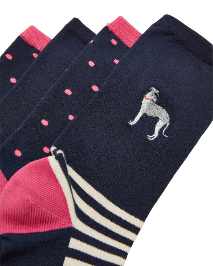 Navy Dog Coloured Joules Everyday 2 Pack Socks On A White Background #colour_navy-dog