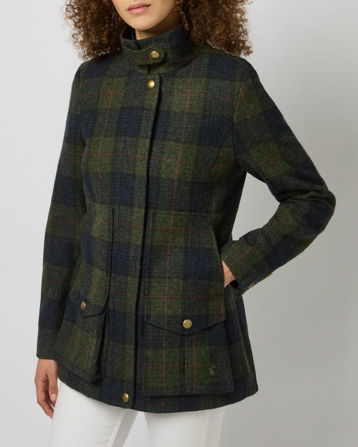 Brown Check coloured Joules Fieldcoat Tweed Jacket on studio background #colour_brown-check