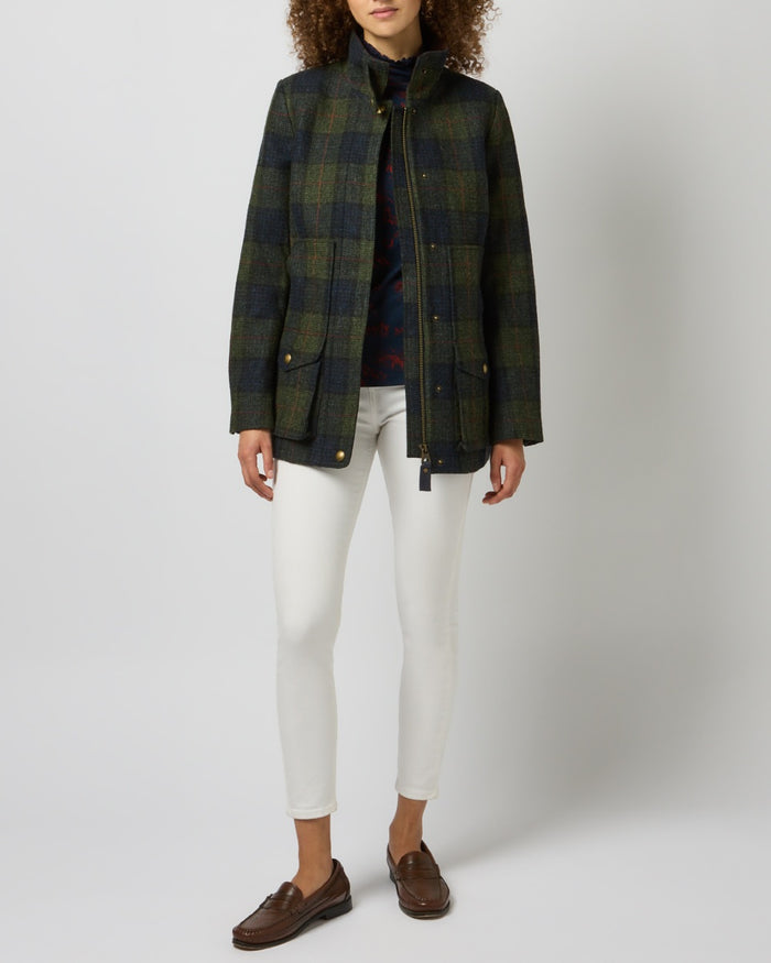 Brown Check coloured Joules Fieldcoat Tweed Jacket on studio background #colour_brown-check