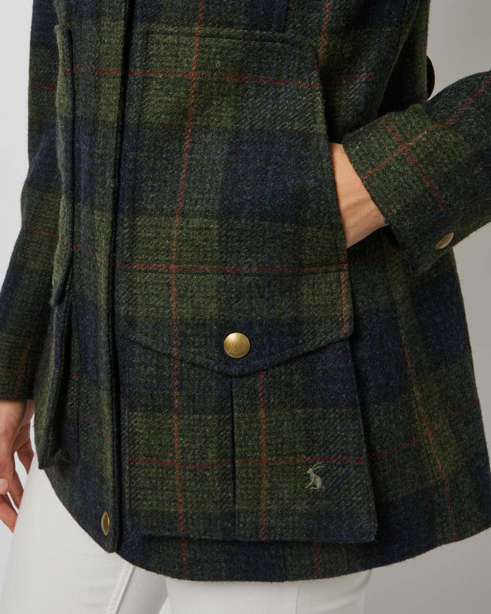 Brown Check coloured Joules Fieldcoat Tweed Jacket on studio background #colour_brown-check