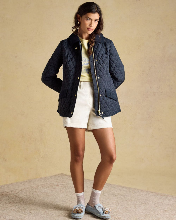 Navy coloured Joules Highclere Jacket on tan background #colour_navy