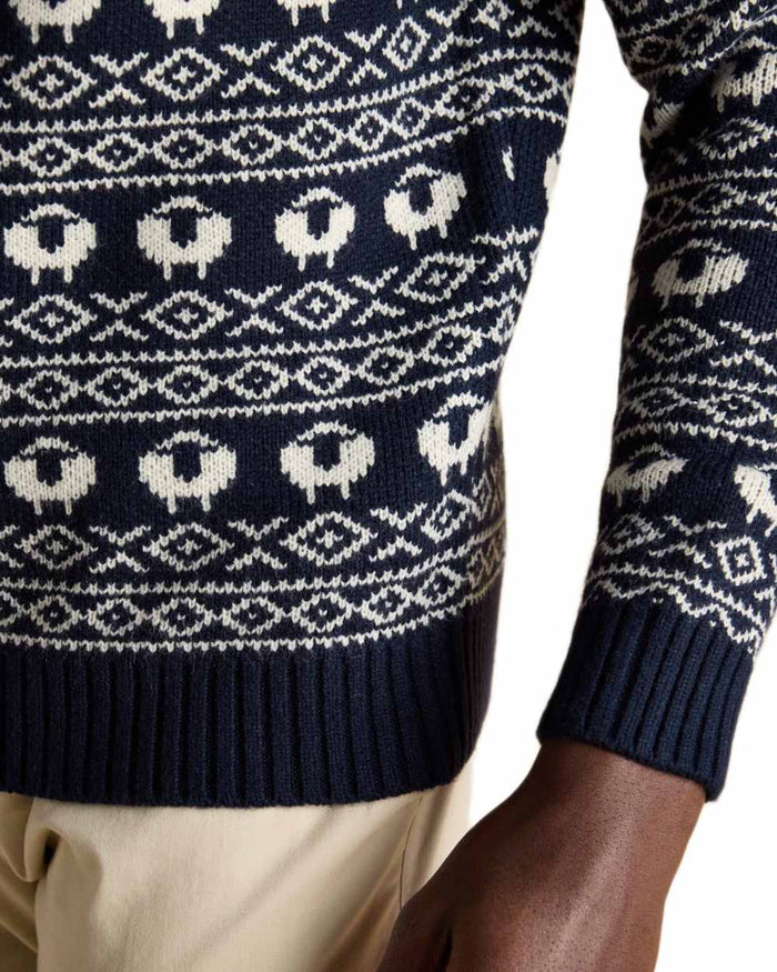 Navy Coloured Joules Mens Baa Humbug Intarsia Christmas Jumper on white background #colour_navy
