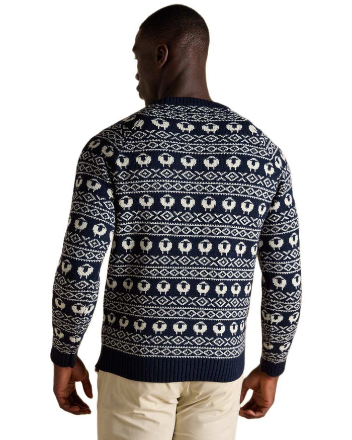 Navy Coloured Joules Mens Baa Humbug Intarsia Christmas Jumper on white background #colour_navy
