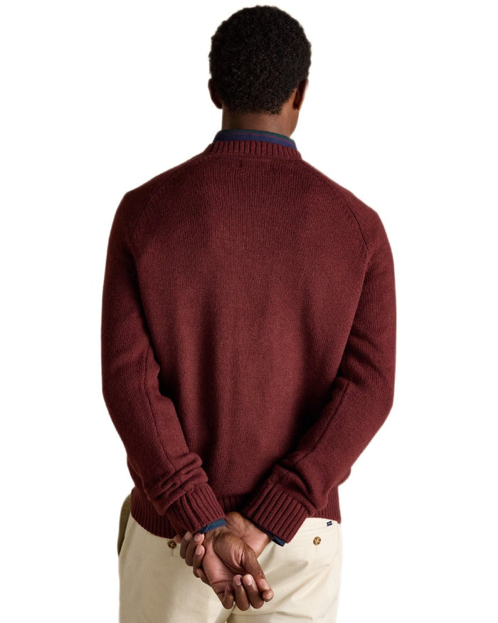 Burgundy Red Coloured Joules Mens Offroad Crew Neck Jumper on white background #colour_burgundy-red