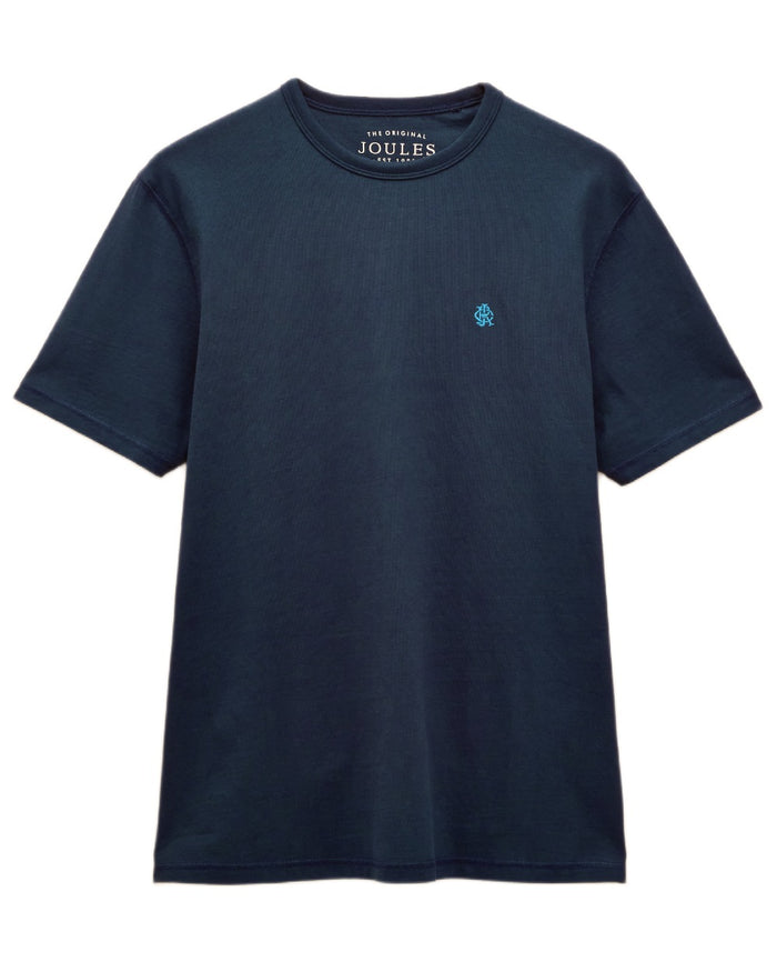 Navy coloured Joules Mens Rugby Club Crew Neck Cotton T-Shirt on white background #colour_navy