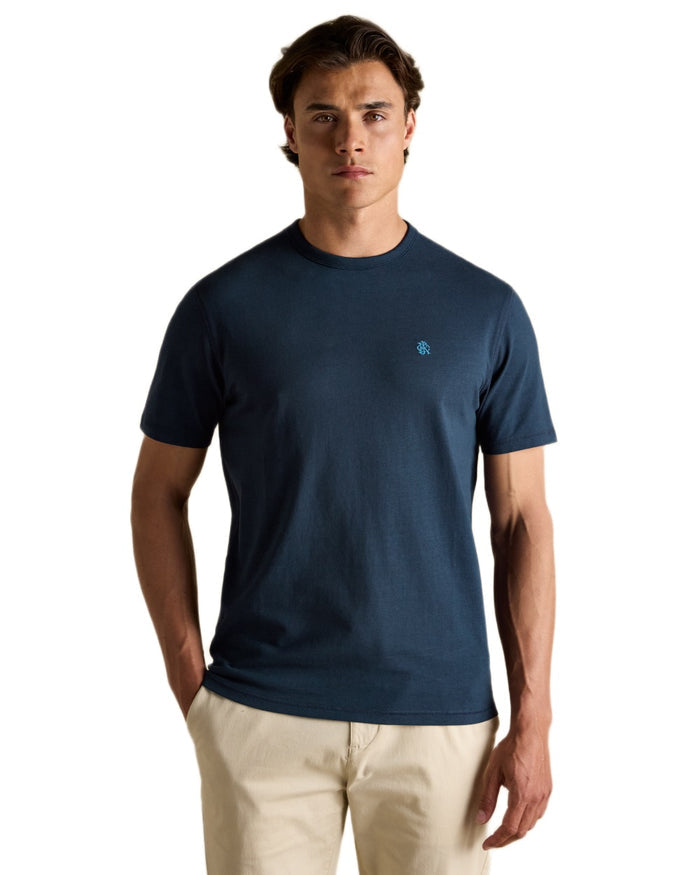 Navy coloured Joules Mens Rugby Club Crew Neck Cotton T-Shirt on white background #colour_navy