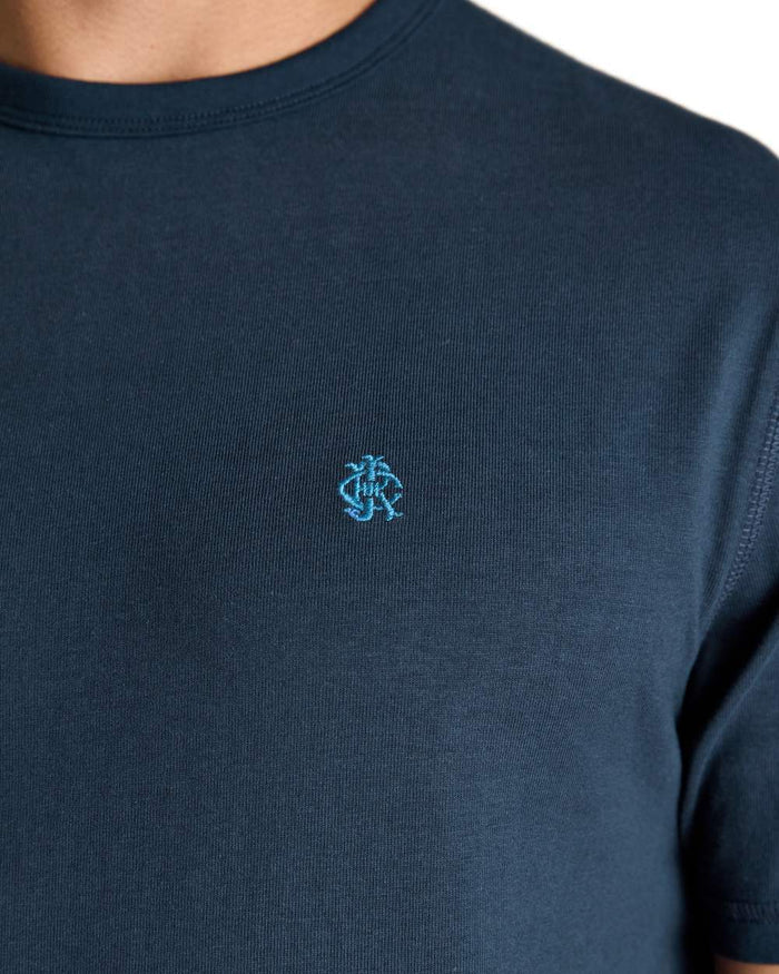 Navy coloured Joules Mens Rugby Club Crew Neck Cotton T-Shirt on white background #colour_navy