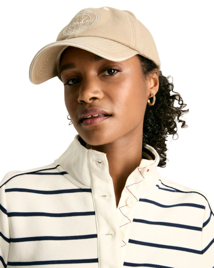 Navy Coloured Joules Southwold Button Down Striped Sweatshirt On A White Background #colour_navy