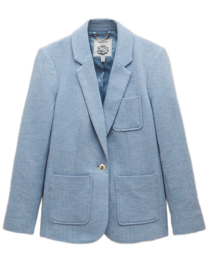 Blue Coloured Joules Womens Albury Cotton Blazer on white background #colour_blue
