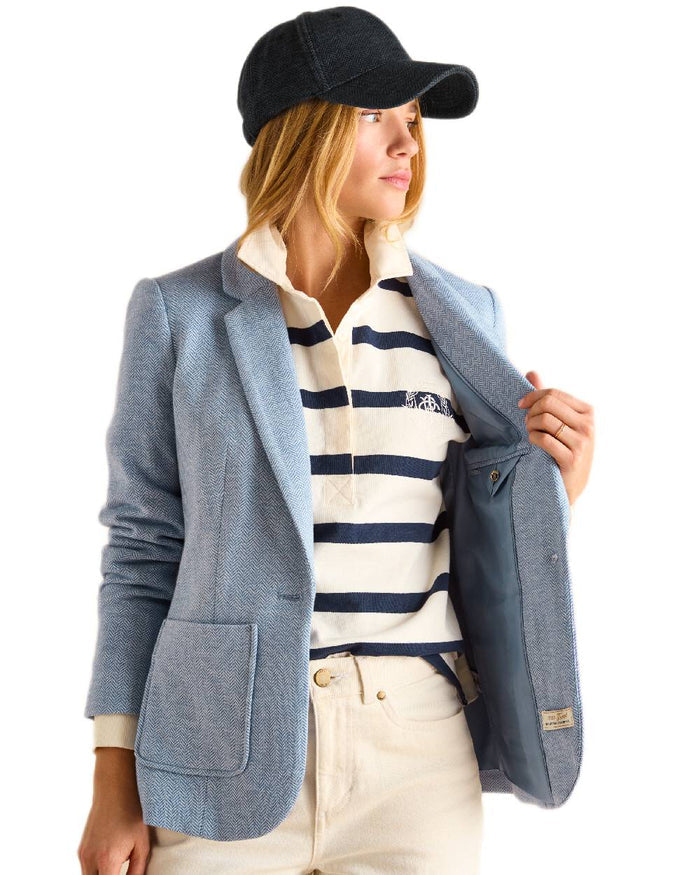 Blue Coloured Joules Womens Albury Cotton Blazer on white background #colour_blue