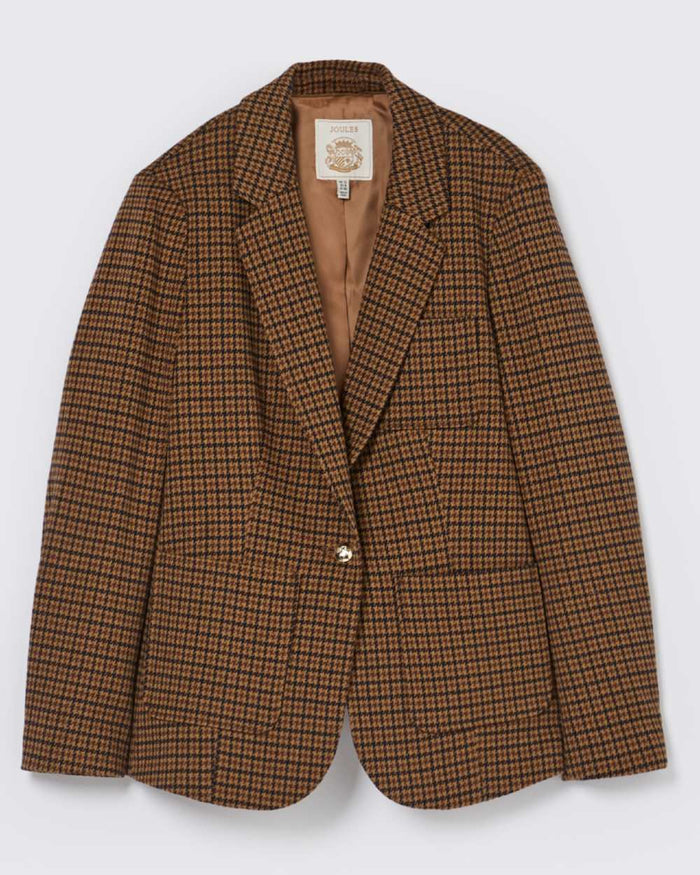 Check coloured Joules Womens Albury Cotton Blazer on plain background #colour_check