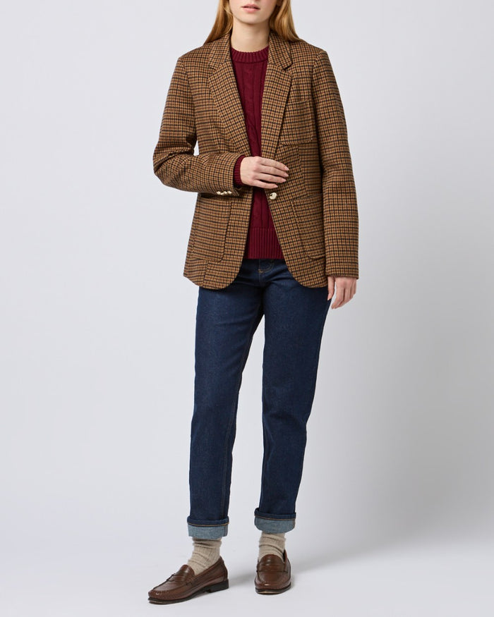 Check coloured Joules Womens Albury Cotton Blazer on plain background #colour_check