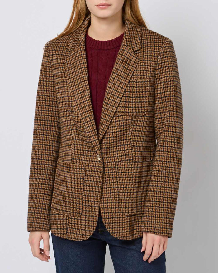 Check coloured Joules Womens Albury Cotton Blazer on plain background #colour_check