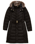 Black Coloured Joules Womens Aspen Long Showerproof Padded Coat on white background #colour_black
