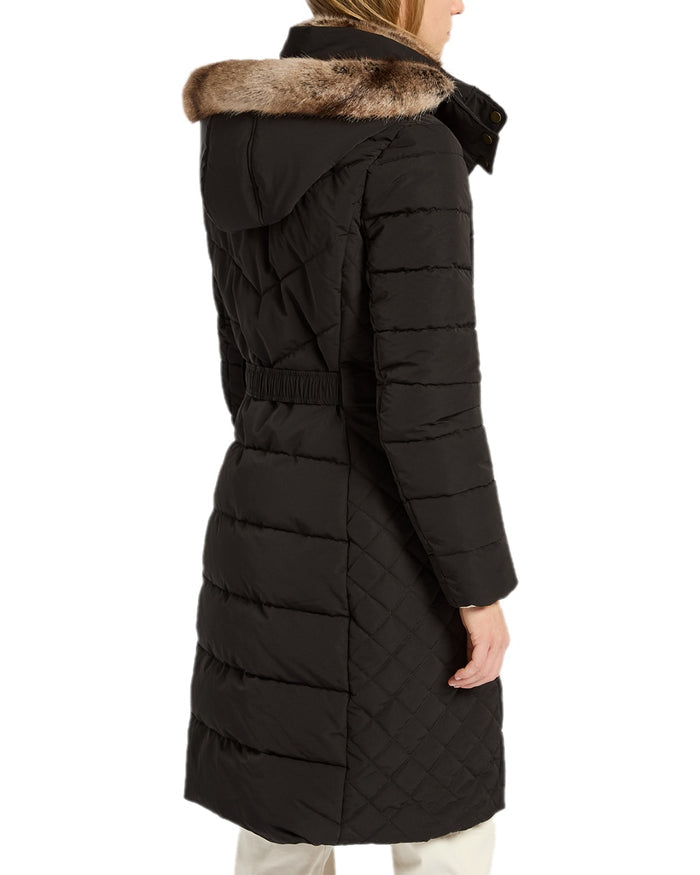 Black Coloured Joules Womens Aspen Long Showerproof Padded Coat on white background #colour_black