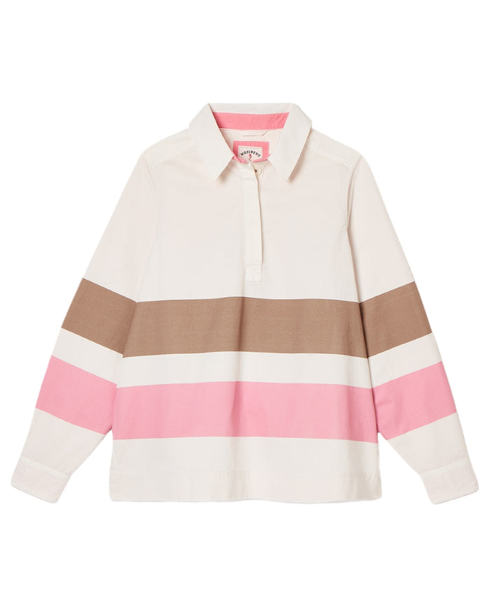 Tan Pink coloured Joules Womens Brinley Deck Shirt on White Background #colour_tan-pink