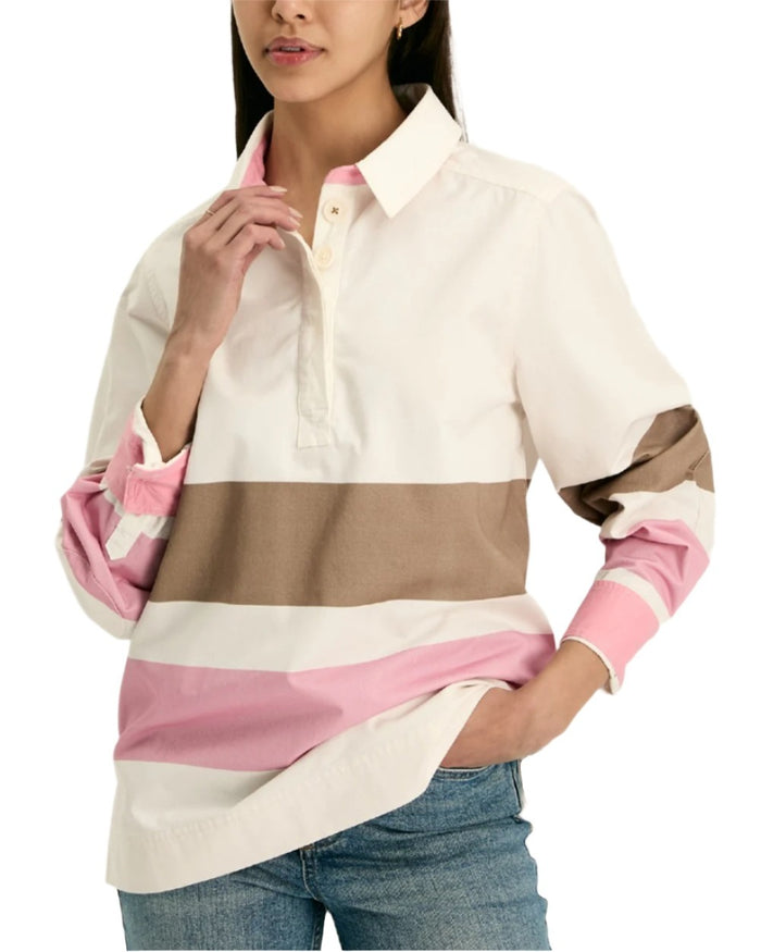 Tan Pink coloured Joules Womens Brinley Deck Shirt on White Background #colour_tan-pink