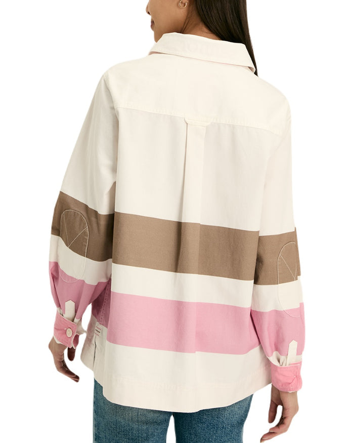 Tan Pink coloured Joules Womens Brinley Deck Shirt on White Background #colour_tan-pink