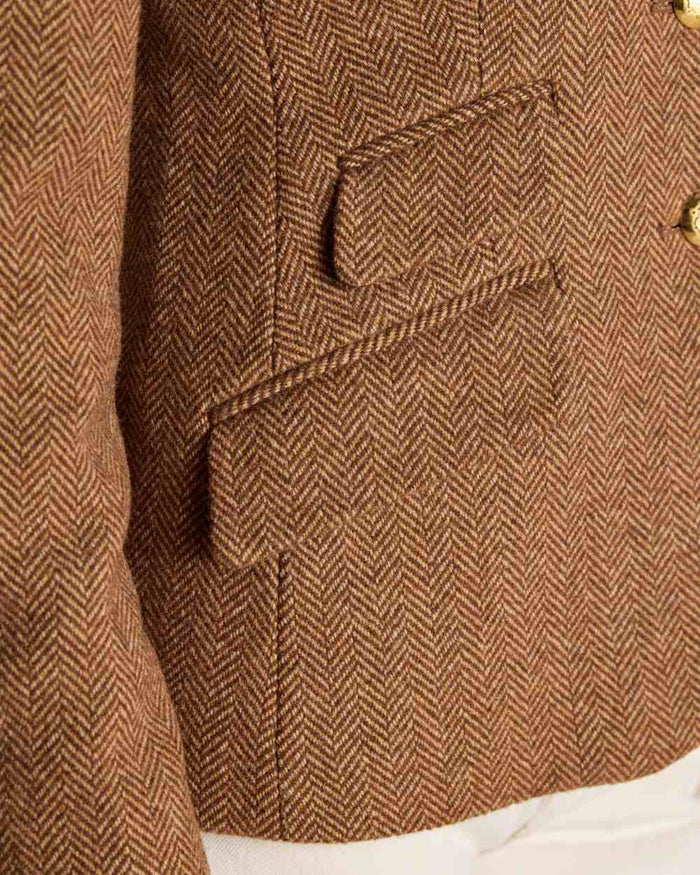 Brown Herringbone coloured Joules Womens Canterly Tweed Hacking Jacket on white background #colour_brown-herringbone