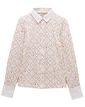 White coloured Joules Womens Charlotte Horse Icons Printed Jersey Shirt on white background #colour_white