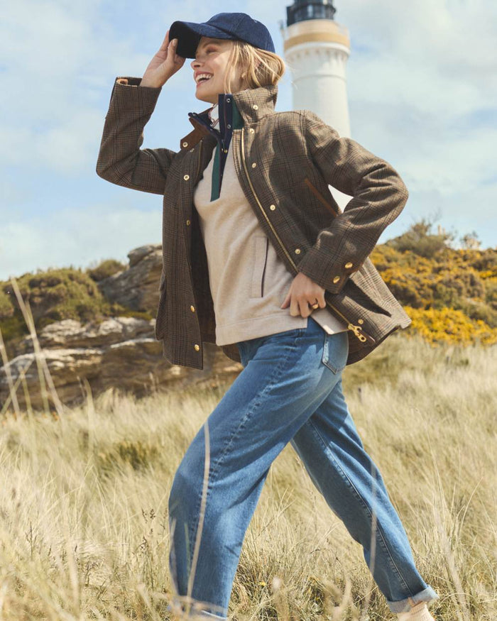 Roston Tweed coloured Joules Womens Contemporary Tweed Fieldcoat on outdoor background #colour_roston-tweed