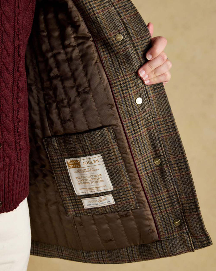 Roston Tweed coloured Joules Womens Contemporary Tweed Fieldcoat on wall background #colour_roston-tweed