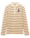 Tan Stripe Coloured Joules Womens Fairfield Jonty Polo Shirts on white background #colour_tan-stripe