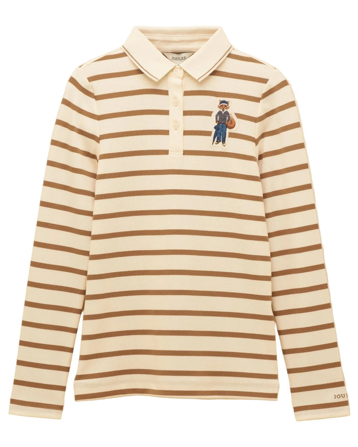 Tan Stripe Coloured Joules Womens Fairfield Jonty Polo Shirts on white background #colour_tan-stripe