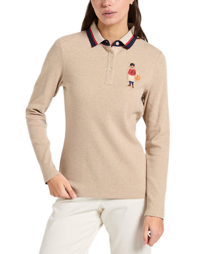 Neutral Coloured Joules Womens Fairfield Jonty Polo Shirts on white background #colour_neutral