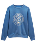 Blue coloured Joules Womens Graphic Crew Neck Sweatshirt on white background #colour_blue