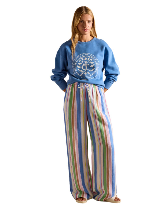 Blue coloured Joules Womens Graphic Crew Neck Sweatshirt on white background #colour_blue